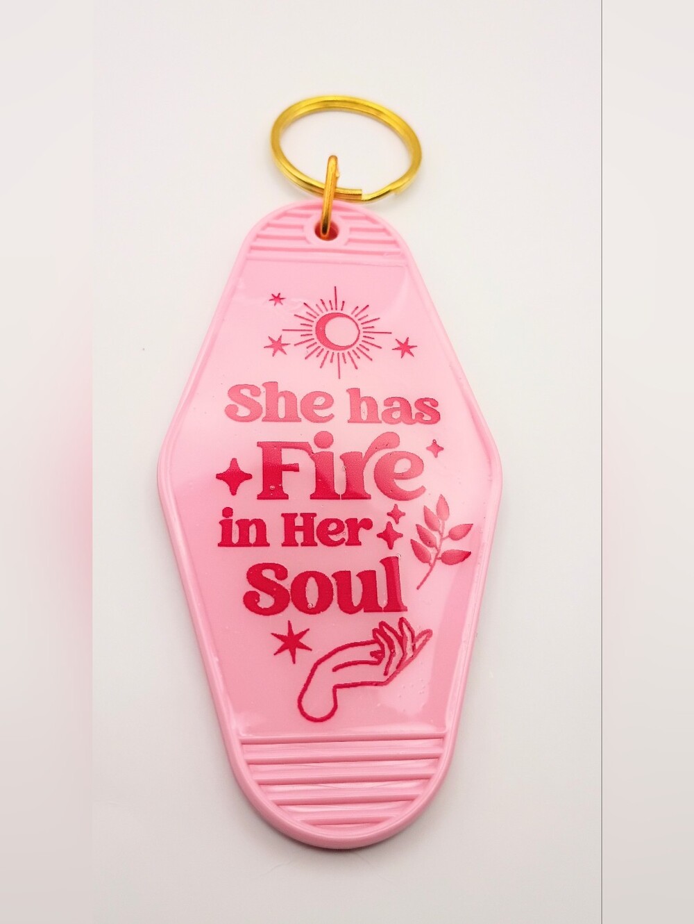 Pink 'She Has Fire In Her Soul' Inspirational Keychain